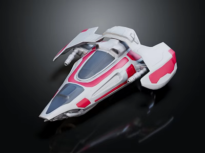Futuristic White Pink Spaceship Model With Streamlined Design And Transparent Cockpit 3d model
