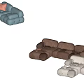 Modular Sofa Set In Light Grey And Dark Brown Fabric With Decorative Cushions 3d model