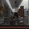 Luxurious Hotel Lobby Interior With Marble Floor Circular Skylight And Waterfall Feature 3d model