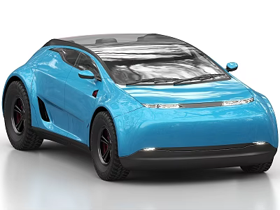 Blue Futuristic Concept Car With Streamlined Design Transparent Roof And Black Wheels 3d model