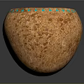 Handcrafted Brown Textured Pottery Vessel With Turquoise Rim Accents