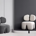 Modern Gray And White Sofa Stools With Soft Curved Design In Minimalist Interior
