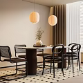 Quiet Ancient Style Dining Table and Chair Chandelier Ornaments 3d model
