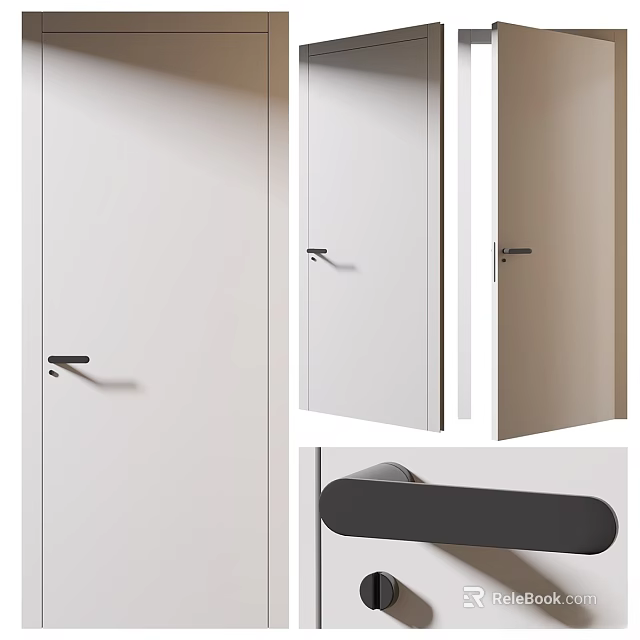 Modern White Hinged Door Design With Black Handle And Minimalist Interior Style 3d model 