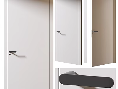 Modern White Hinged Door Design With Black Handle And Minimalist Interior Style 3d model