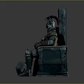A Man Sitting On Ornate Throne Wearing Decorative Armor Holding Hammer