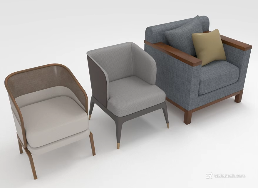 Modern Accent Chairs In Neutral Tones With Varied Upholstery And Wooden Legs 3d model 