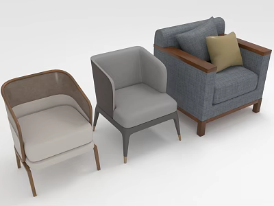 Modern Accent Chairs In Neutral Tones With Varied Upholstery And Wooden Legs 3d model