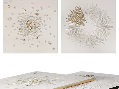 Abstract Painting Artwork With White Background Gold Textured Patterns And Radiant Design Elements 3d model