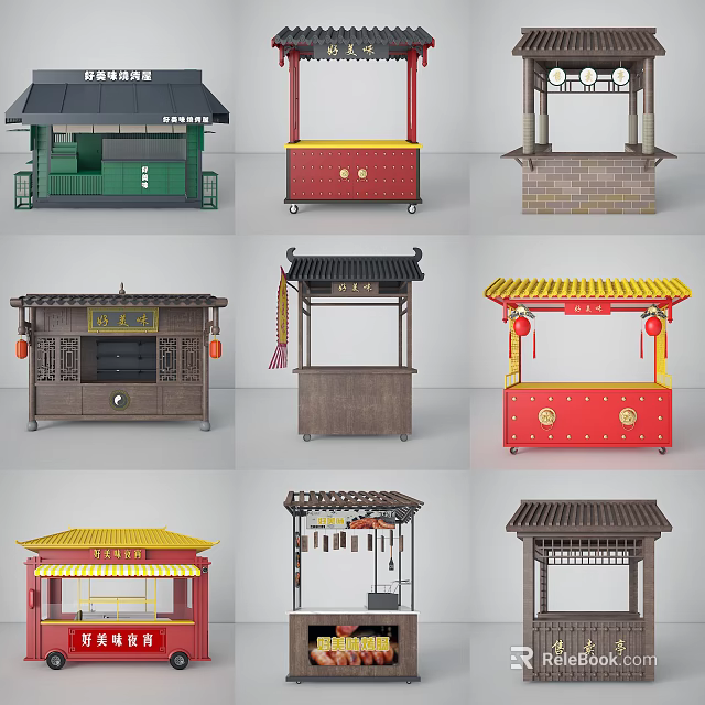 Traditional Chinese Pavilions And Stalls In Various Styles With Colorful Details 3d model 