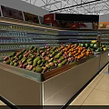 Supermarket Grocery Well Organized Fresh Fruits Display with Shelves and Products