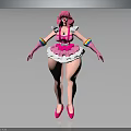3D Model Female Character With Pink Hair Rainbow Sleeves And Frilly White Dress