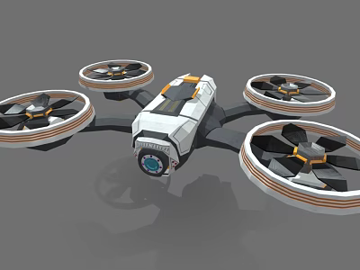 White And Orange Four Rotor Drone 3D Model With Camera Design 3d model