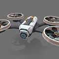 White And Orange Four Rotor Drone 3D Model With Camera Design