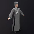 Man In Traditional Chinese Gray Robe And Hat With Arms Outstretched