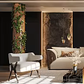 Modern Living Room Interior With Beige Sofa Coffee Table Green Plants And Sunlight