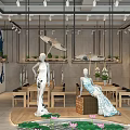 Qipao Themed Clothing Store Interior Featuring Mannequins Wooden Tables Ceiling Lights And Lotus Pattern Floor