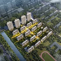 Aerial Planning for Residential Community with High Rise Buildings Low Rise Structures River Green Spaces