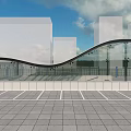 Modern Glass Structure Station With Underground Entrance Canopy And Plaza Tall Buildings Background