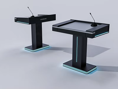 Elegant Modern Black Podiums With Blue LED Accent Lighting And Microphones 3d model