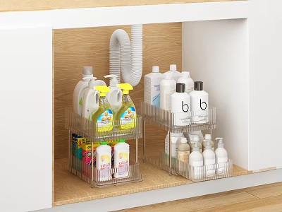 Multi Layer Metal Storage Shelf Organizing Cleaning Supplies In Kitchen Cabinet 3d model