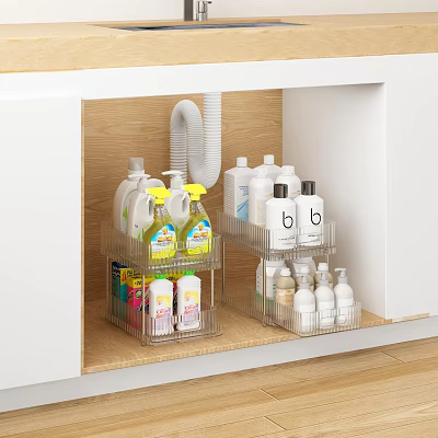 Multi Layer Metal Storage Shelf Organizing Cleaning Supplies In Kitchen Cabinet 3d model