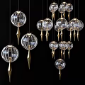 Modern Transparent Glass Spherical Chandeliers With Golden Decorative Accents And Hanging Design