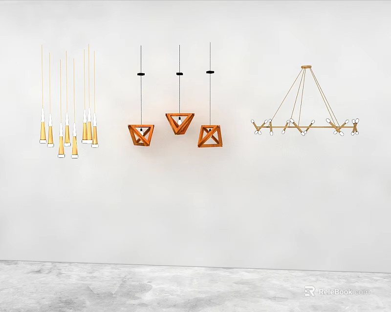 Modern Chandeliers With Geometric Wooden Shapes And Metal Frame For Interior Decor 3d model 
