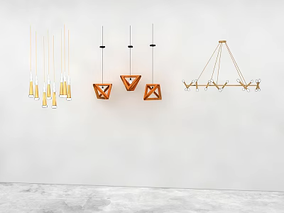 Modern Chandeliers With Geometric Wooden Shapes And Metal Frame For Interior Decor 3d model