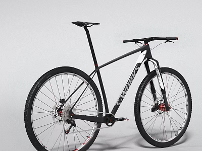 SYNDIC Black Gray Mountain Bike Frame With Red Brakes And Off Road Wheels 3d model