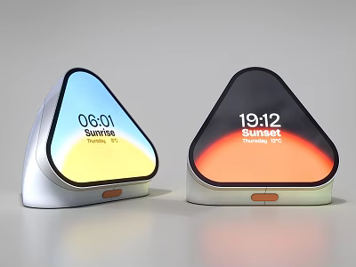 Modern Triangular Smart Clocks Showing Time And Date With Colorful Backlight And Sleek Metal Base 3d model