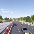 Urban Municipal Road with Traffic Lanes Bicycle Path and Green Trees for Pedestrians