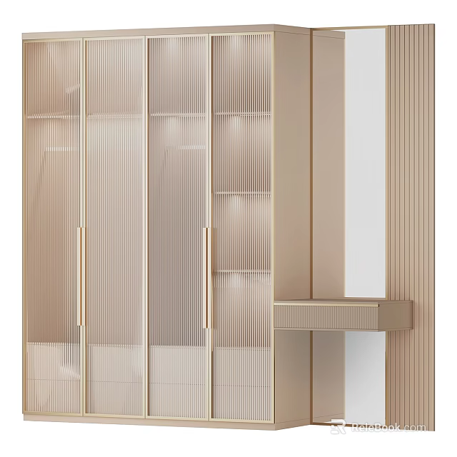 Modern Wardrobe Design With Glass Doors Wooden Frame And Built in Lighting 3d model 