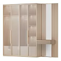 Modern Wardrobe Design With Glass Doors Wooden Frame And Built in Lighting