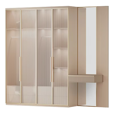 Modern Wardrobe Design With Glass Doors Wooden Frame And Built in Lighting 3d model