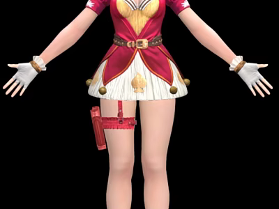 Stylish Game Movie Character In Red White Outfit With Gold Accents And White Gloves 3d model