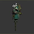 Panda Warrior Character In Green And White Outfit With Backpack And Staff Standing Pose
