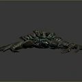 Textured Bronze Crab Sculpture With Green Patina And Curved Claws As Decorative Piece
