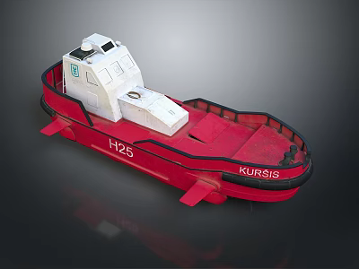 Red boat with white structure on red deck labeled H25 and KURSIS 3d model
