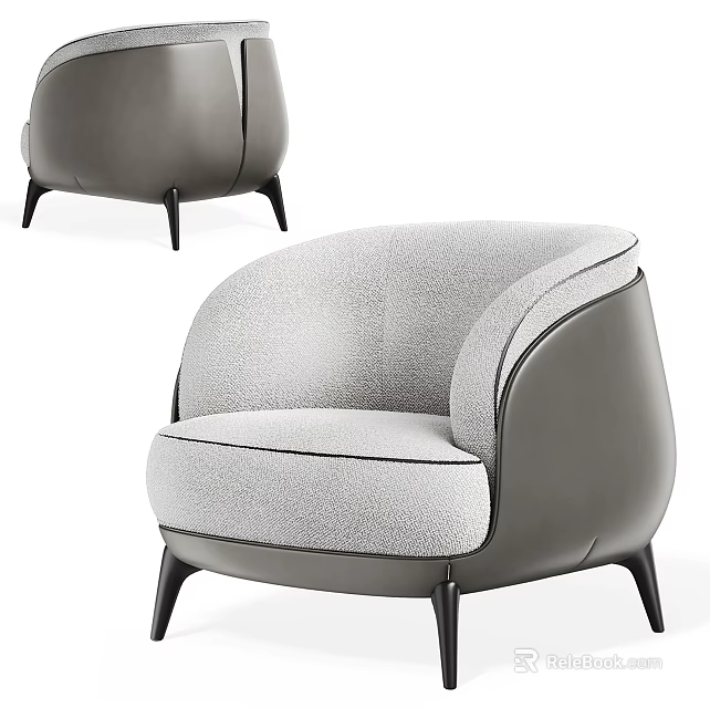 Modern Accent Chair with Gray Fabric Upholstery Curved Backrest and Black Metal Legs 3d model 