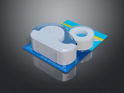 Practical Household Tape Dispenser With White Tape Roll And Blue Packaging 3d model