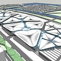Modern Architectural Complex With Geometric Roof Design And Urban Surroundings