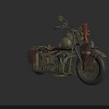 Vintage Military Green Motorcycle With Star Emblem Leather Seat And Side Saddlebag