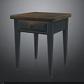 Vintage Wooden Top Side Table With Blue Legs And Single Drawer