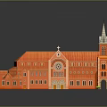 European Style Architecture With Red Roof Tall Spires Arched Windows And Clock Tower