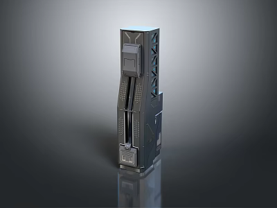 Modern Industrial Dark Metal Pillar with Geometric Panels Vent Structures and Reflective Base 3d model