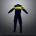 Navy Blue Work Coverall with Yellow Stripes on Sleeves and Chest Simple Design for Workplace