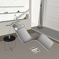 White Modern Lounge Chair With Side Table Plant And Bright Room Blinds Carpet Magazines