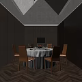 Elegant Private Dining Room Interior With Round Table Tableware And Dark Walls 3d model