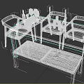 Wooden Dining Table Set With Chairs Black Cushioned Bench Wine Glasses Candles And Potted Plants